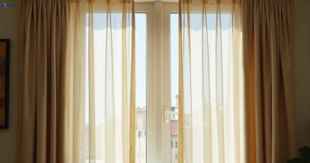 Dull dusty drapes in paradise-point before professional cleaning